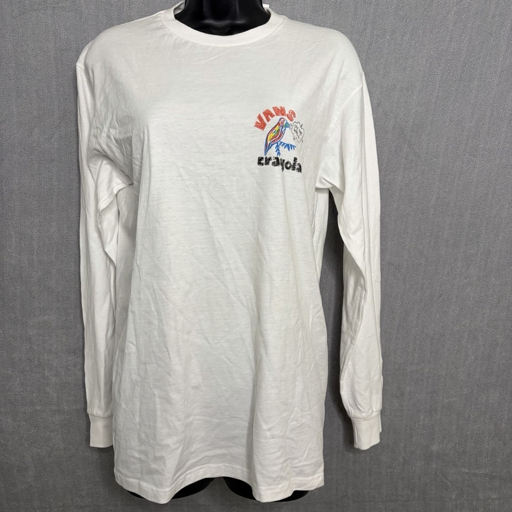 VANS CRAYOLA Crayon Doodle Long Sleeve White Cotton Skate Artwork / Men's Small - Picture 4 of 6
